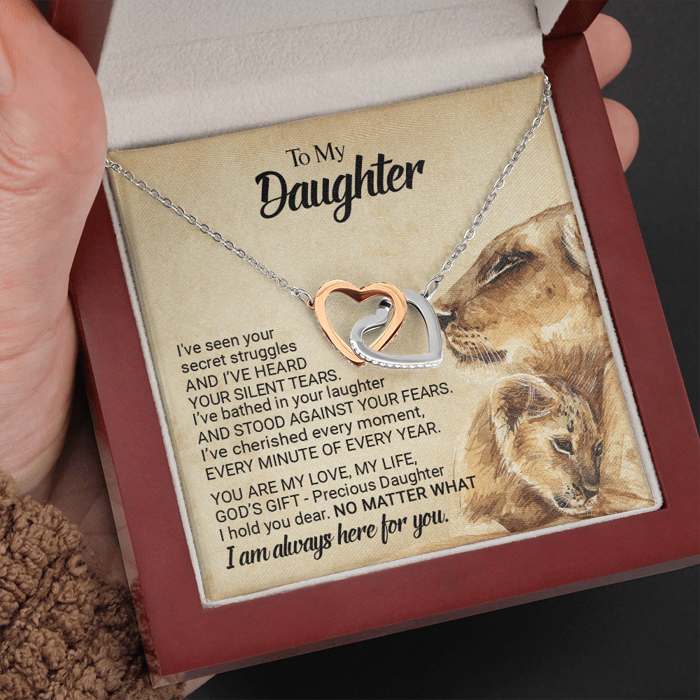 CardWelry Gift for Daughter form Mom, To My Precious Daughter Interlocking Heart Necklace Jewelry