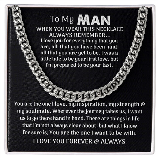 CardWelry Gift for Husband, Fiancé, Boyfriend, To My Man Cuban Chain Necklace for Him, Romantic Valentines Day Gift, Birthday Gifts for Him Jewelry Stainless Steel Standard Box