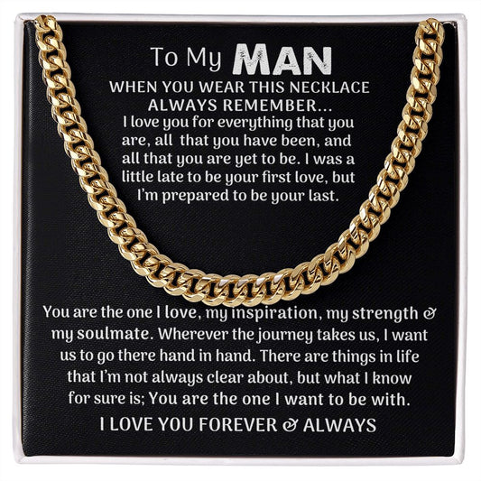 CardWelry Gift for Husband, Fiancé, Boyfriend, To My Man Cuban Chain Necklace for Him, Romantic Valentines Day Gift, Birthday Gifts for Him Jewelry 14K Yellow Gold Finish Standard Box