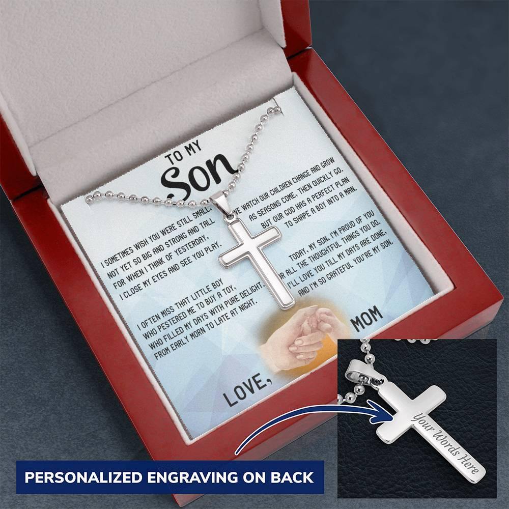CardWelry Gift for Son Personalize Necklace from Mom, Mother and Son Gifts Jewelry Mahogany Style Luxury Box