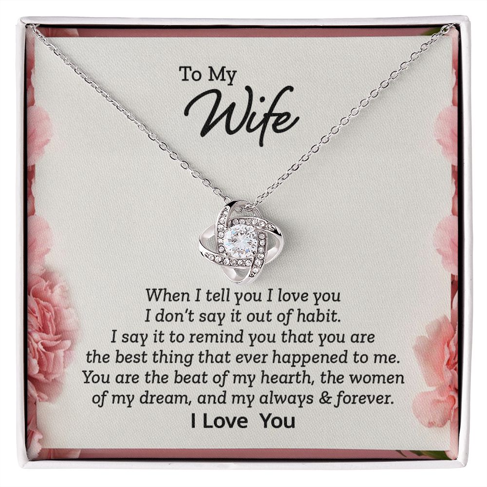CardWelry Gift for Wife, When I tell you I love you Cardwelry Love Knot Necklace Jewelry 14K White Gold Finish Standard Box