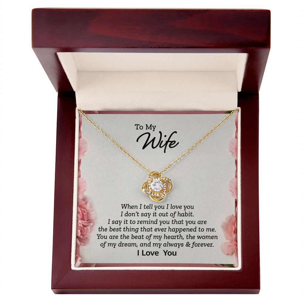 CardWelry Gift for Wife, When I tell you I love you Cardwelry Love Knot Necklace Jewelry 18K Yellow Gold Finish Luxury Box