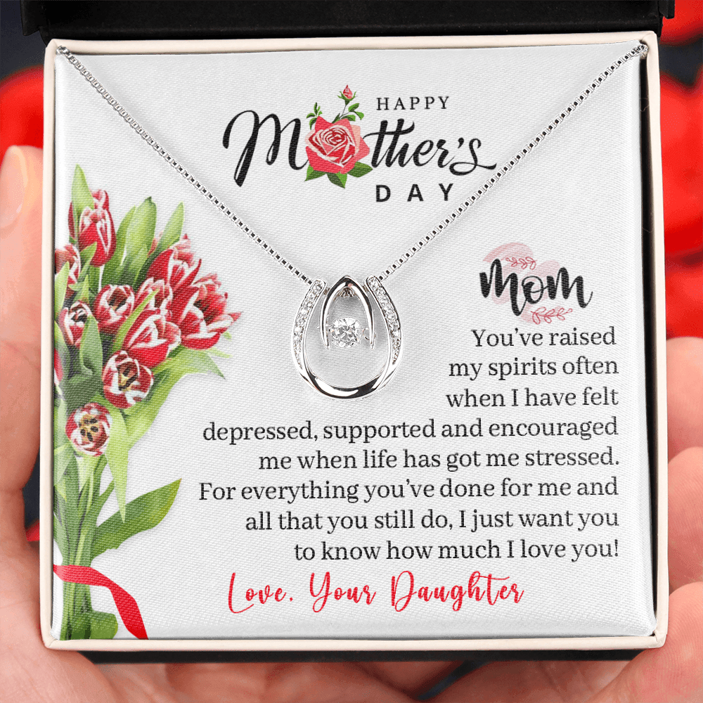 CardWelry Happy Mother's Day Mom from Daughter Message Card Necklace for Mom on Mothers Day Jewelry Standard Box