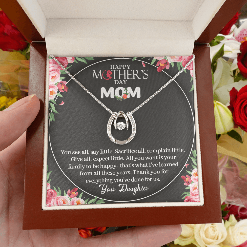 CardWelry Happy Mothers Day Mom from Daughter Mother’s Day Gift, Mother's Day Gift, Necklace Gift For Mom from Daughter Jewelry Mahogany Style Luxury Box with LED