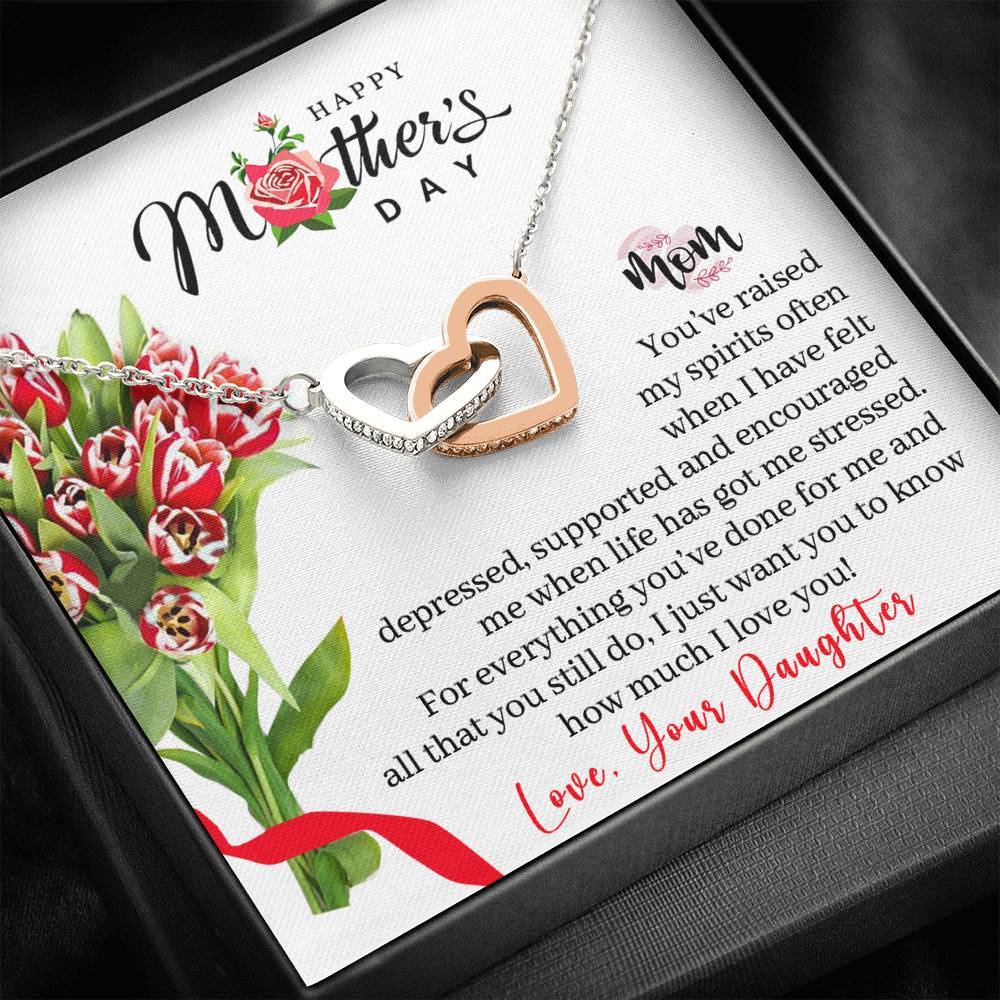 CardWelry Happy Mother's Day Mom - Love, Your Daughter Exclusive Message Card with Interlocking Heart Necklace Gift Jewelry Standard Box