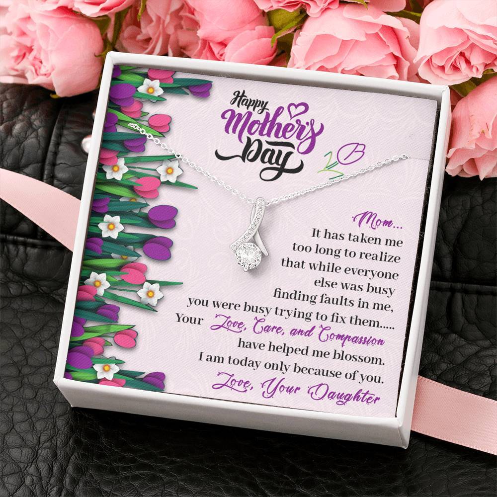 CardWelry Happy Mother's Day Mom Message Card Petite Ribbon Alluring Beauty Necklace Gift for Mom Jewelry