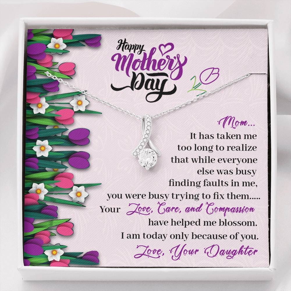 CardWelry Happy Mother's Day Mom Message Card Petite Ribbon Alluring Beauty Necklace Gift for Mom Jewelry Standard Box