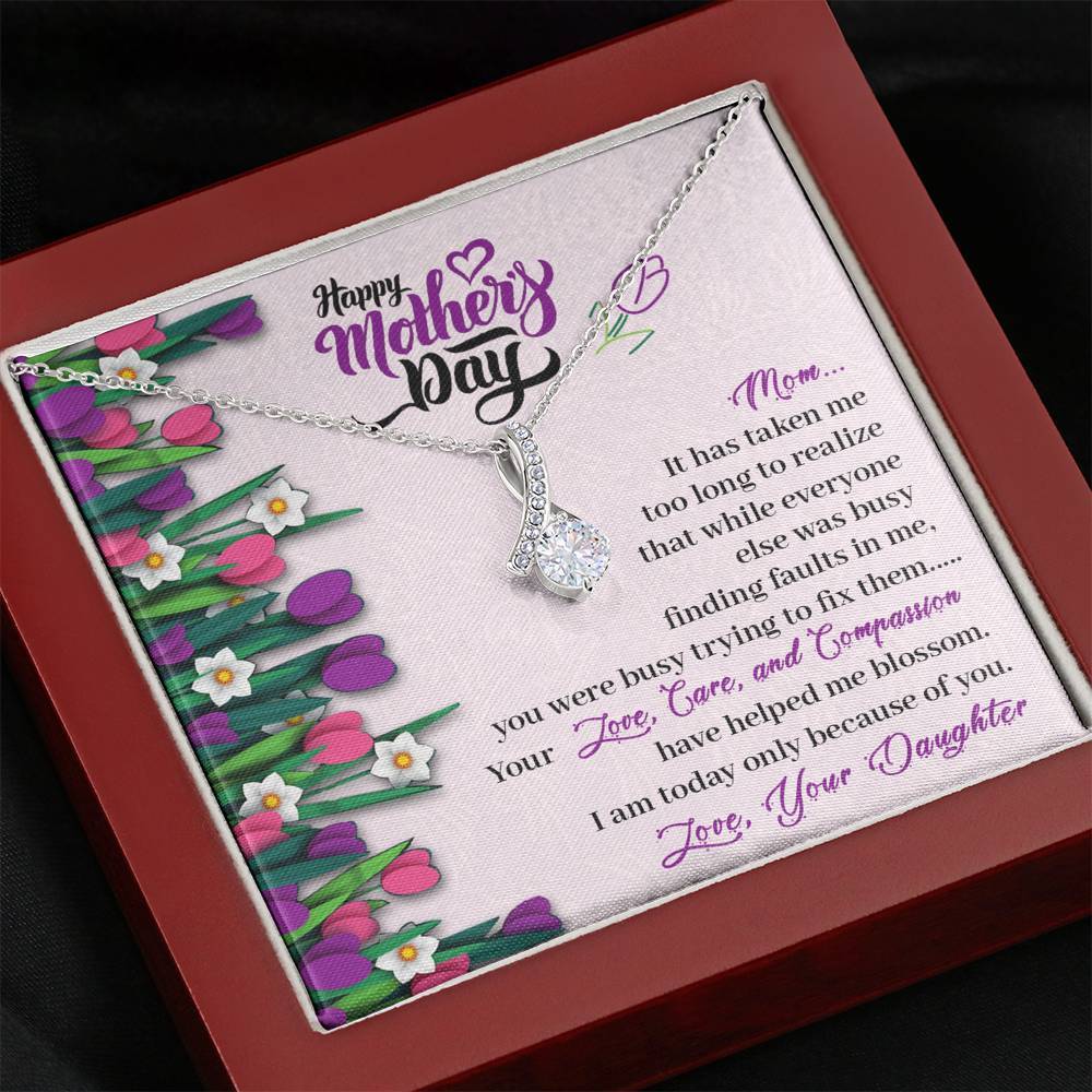 CardWelry Happy Mother's Day Mom Message Card Petite Ribbon Alluring Beauty Necklace Gift for Mom Jewelry Mahogany Style Luxury Box