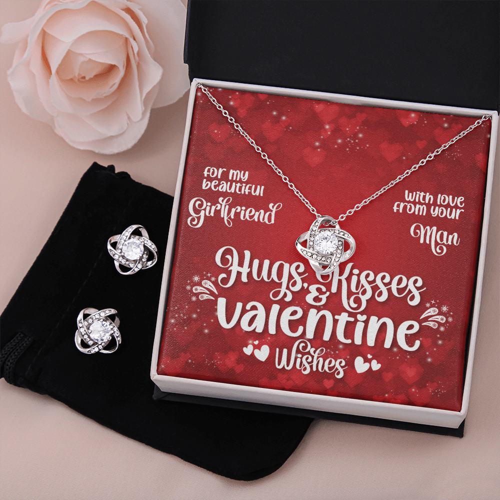 CardWelry Hugs & Kisses Valentines Wishes Gifts To Girlfriend, Gorgeous Earing and Necklace Gift Set To Girlfriend Jewelry Standard Box
