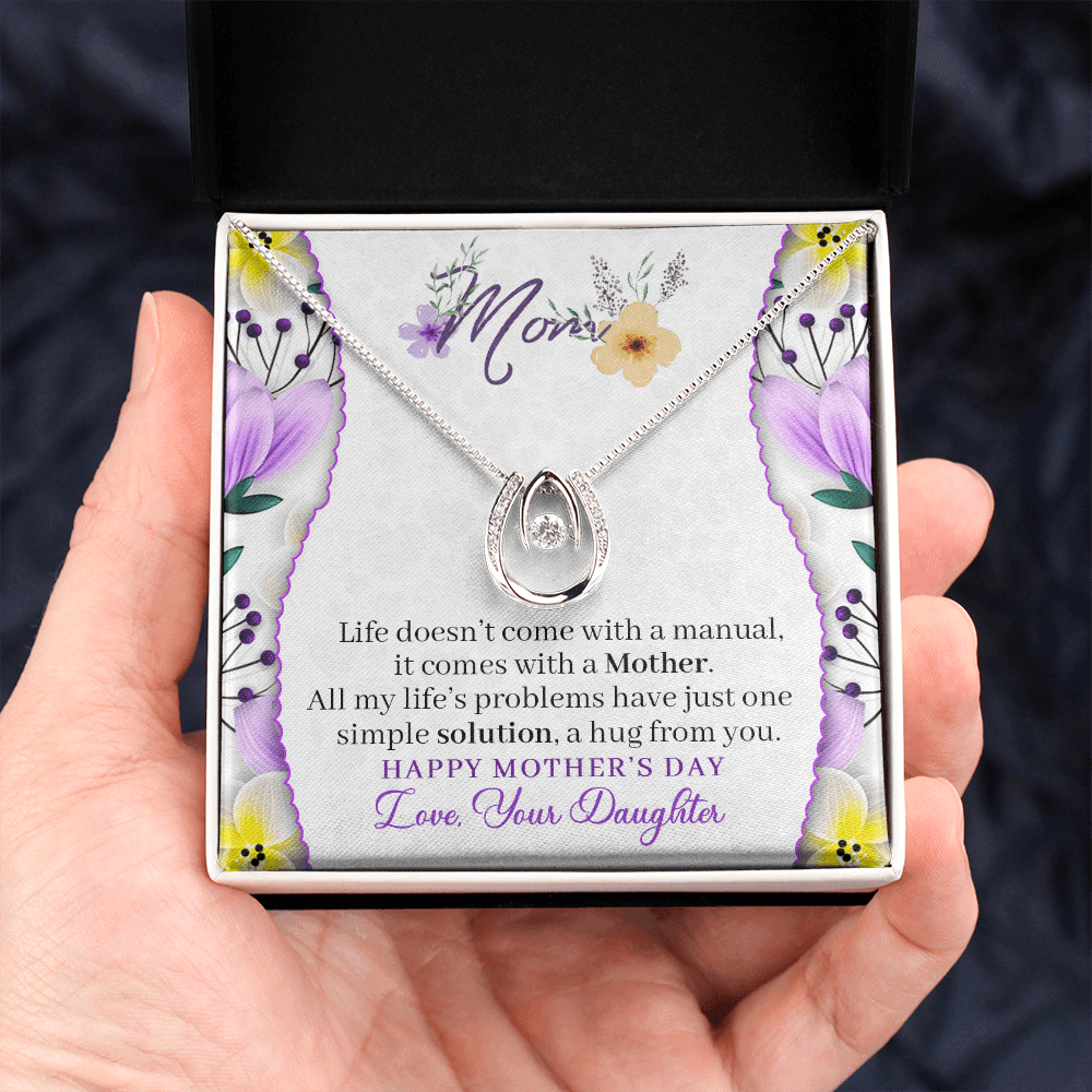 CardWelry Mom Happy Mother's Day Love, your Daughter Message Card Necklace for Mom from Daughter on Mothers Day Jewelry