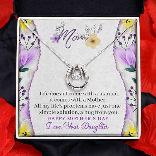 CardWelry Mom Happy Mother's Day Love, your Daughter Message Card Necklace for Mom from Daughter on Mothers Day Jewelry