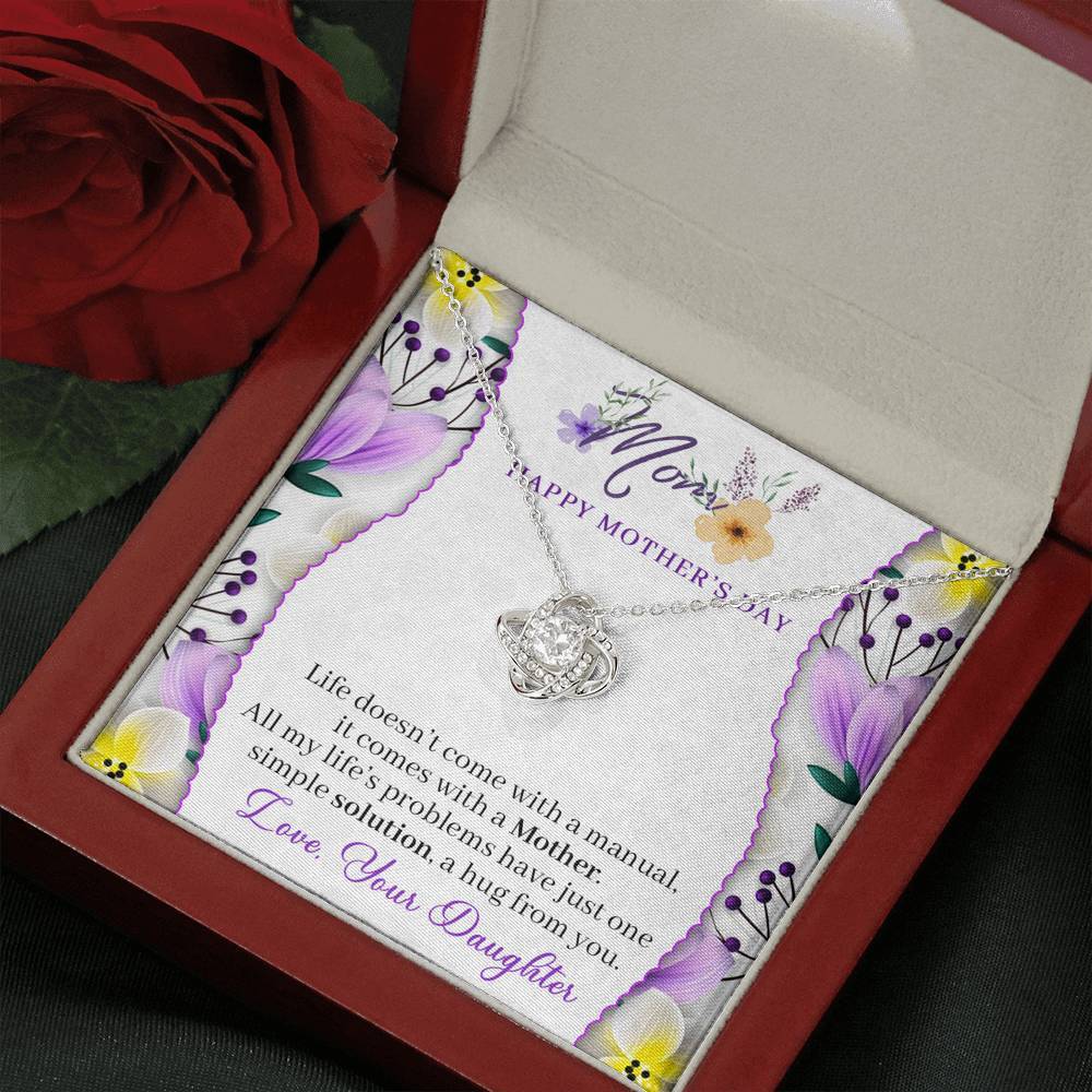 CardWelry Mom Happy Mother's Day Message Cards Gift -Trending Love Knots Necklace (6mm round cut cubic zirconia stone) Jewelry Mahogany Style Luxury Box