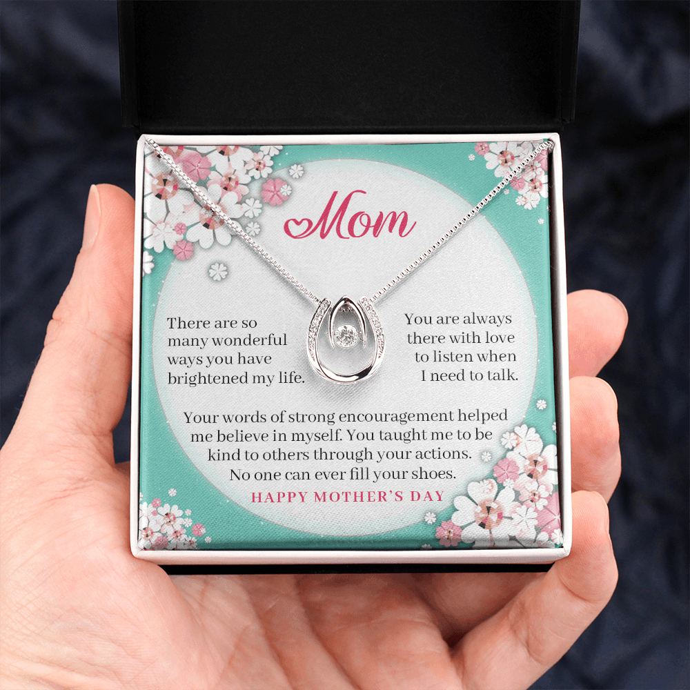 CardWelry Mom Happy Mother's Day, No one can ever fill you shoes - Mothers Day Message Card Necklace for Mom on Jewelry