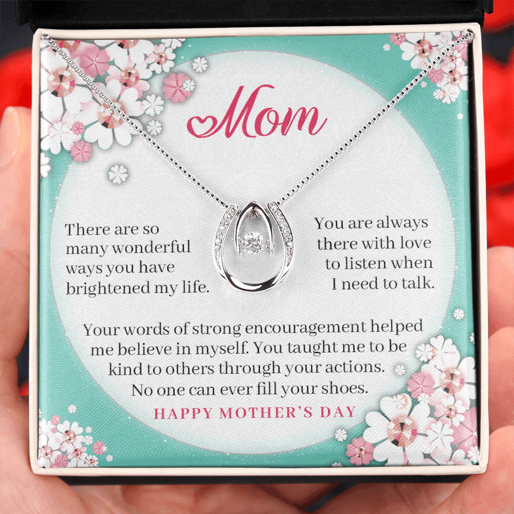 CardWelry Mom Happy Mother's Day, No one can ever fill you shoes - Mothers Day Message Card Necklace for Mom on Jewelry Standard Box