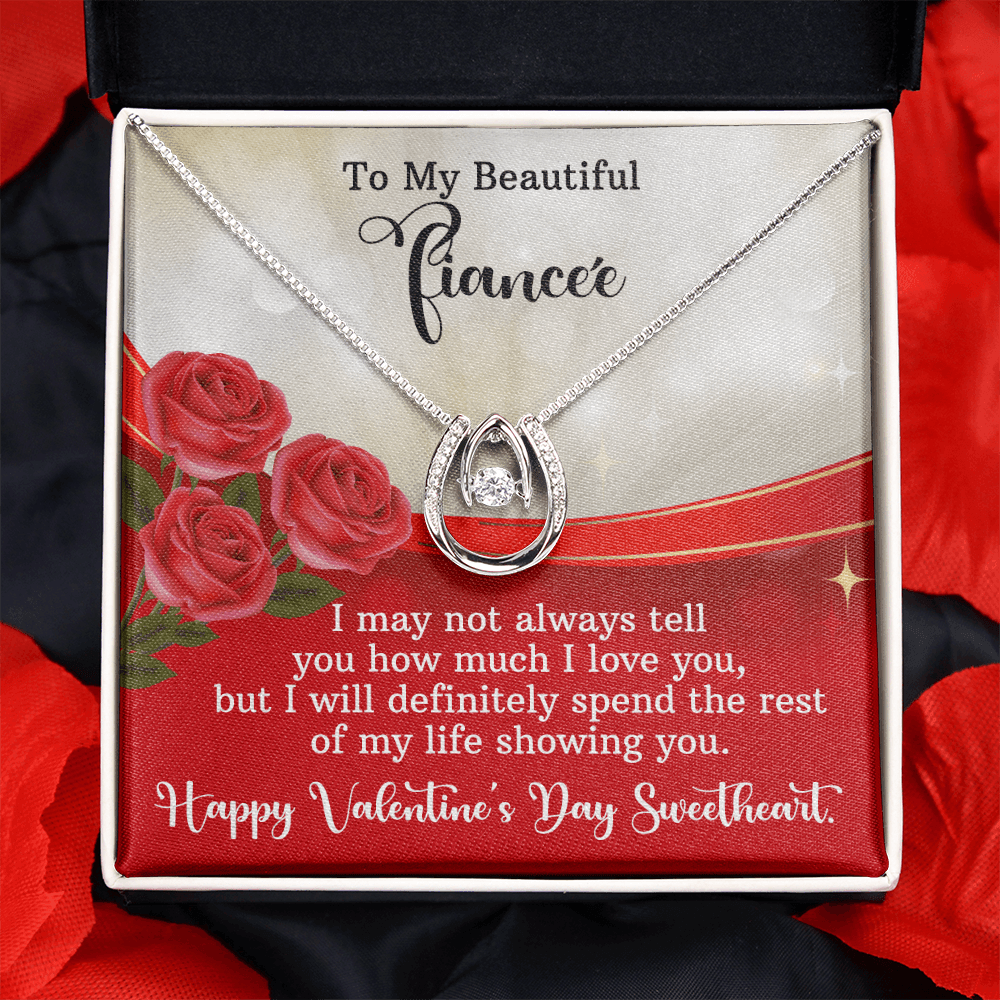 CardWelry My Beautiful Fiancée, Happy Valentine's Day Sweetheart Card Necklace Gift to Wife to Be Jewelry