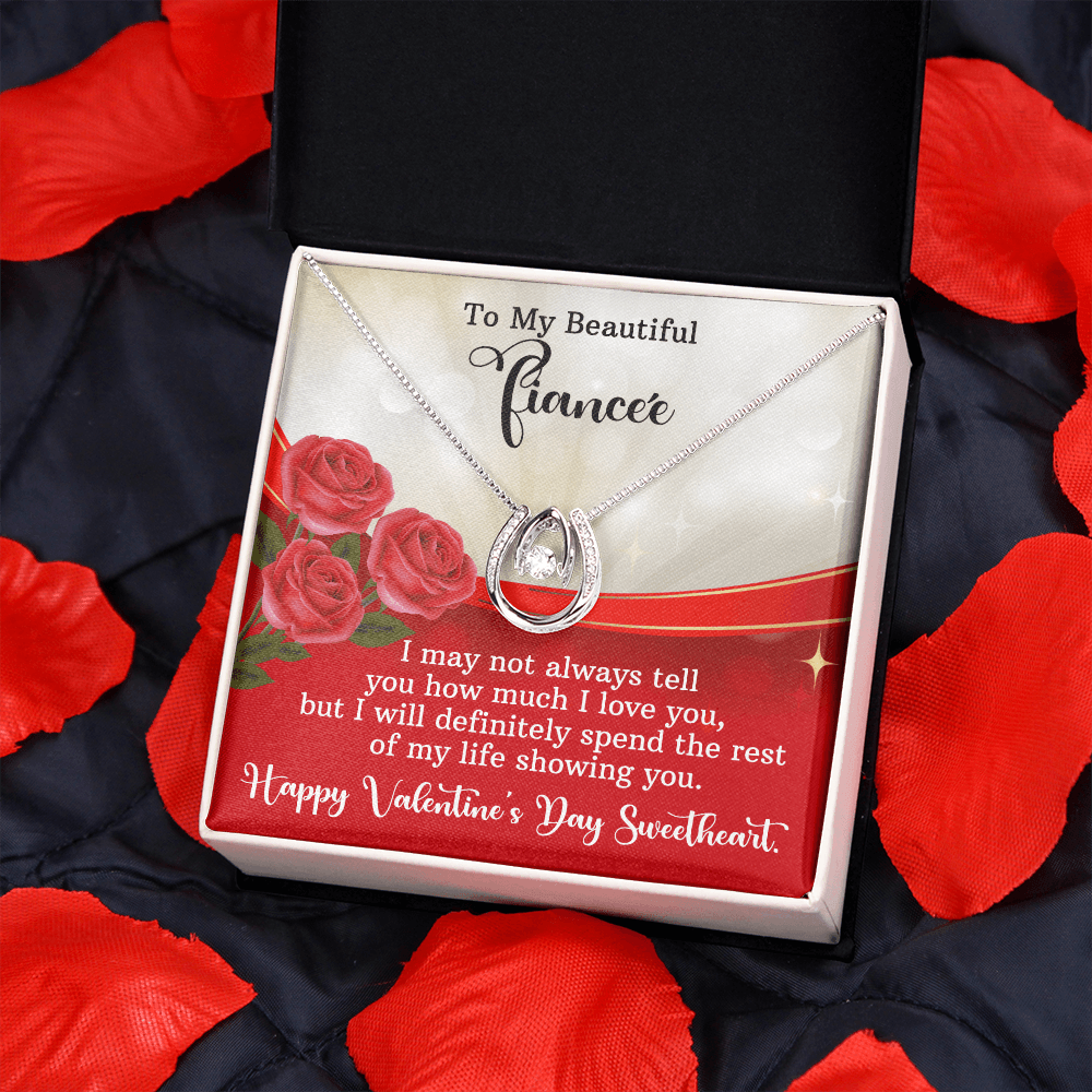 CardWelry My Beautiful Fiancée, Happy Valentine's Day Sweetheart Card Necklace Gift to Wife to Be Jewelry