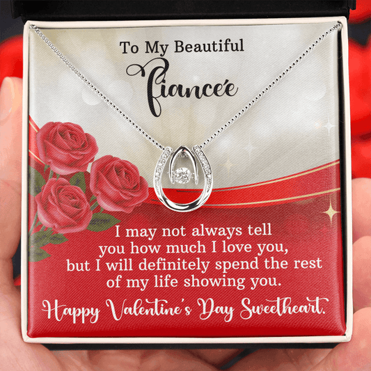 CardWelry My Beautiful Fiancée, Happy Valentine's Day Sweetheart Card Necklace Gift to Wife to Be Jewelry Standard Box