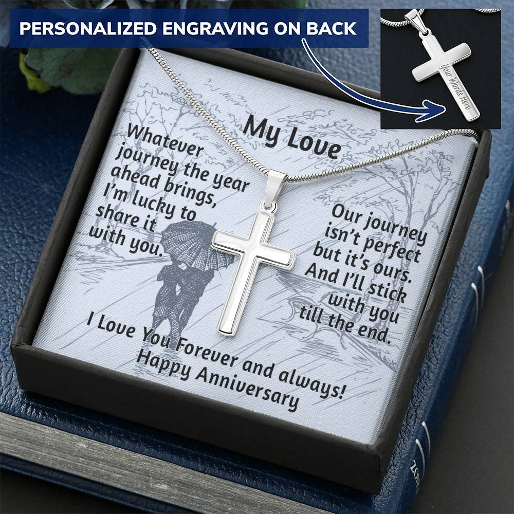 CardWelry My Love, Happy Anniversary Cross Necklace for Her Jewelry Standard Box