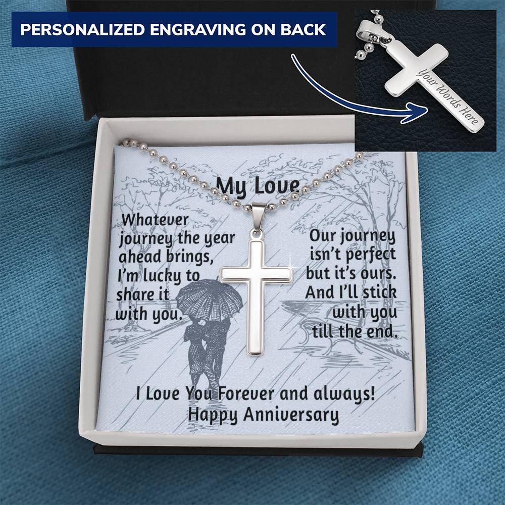 CardWelry My Love, Happy Anniversary Cross Necklace for Him Jewelry Standard Box