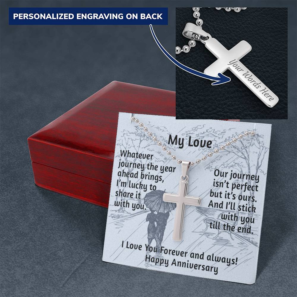 CardWelry My Love, Happy Anniversary Cross Necklace for Him Jewelry