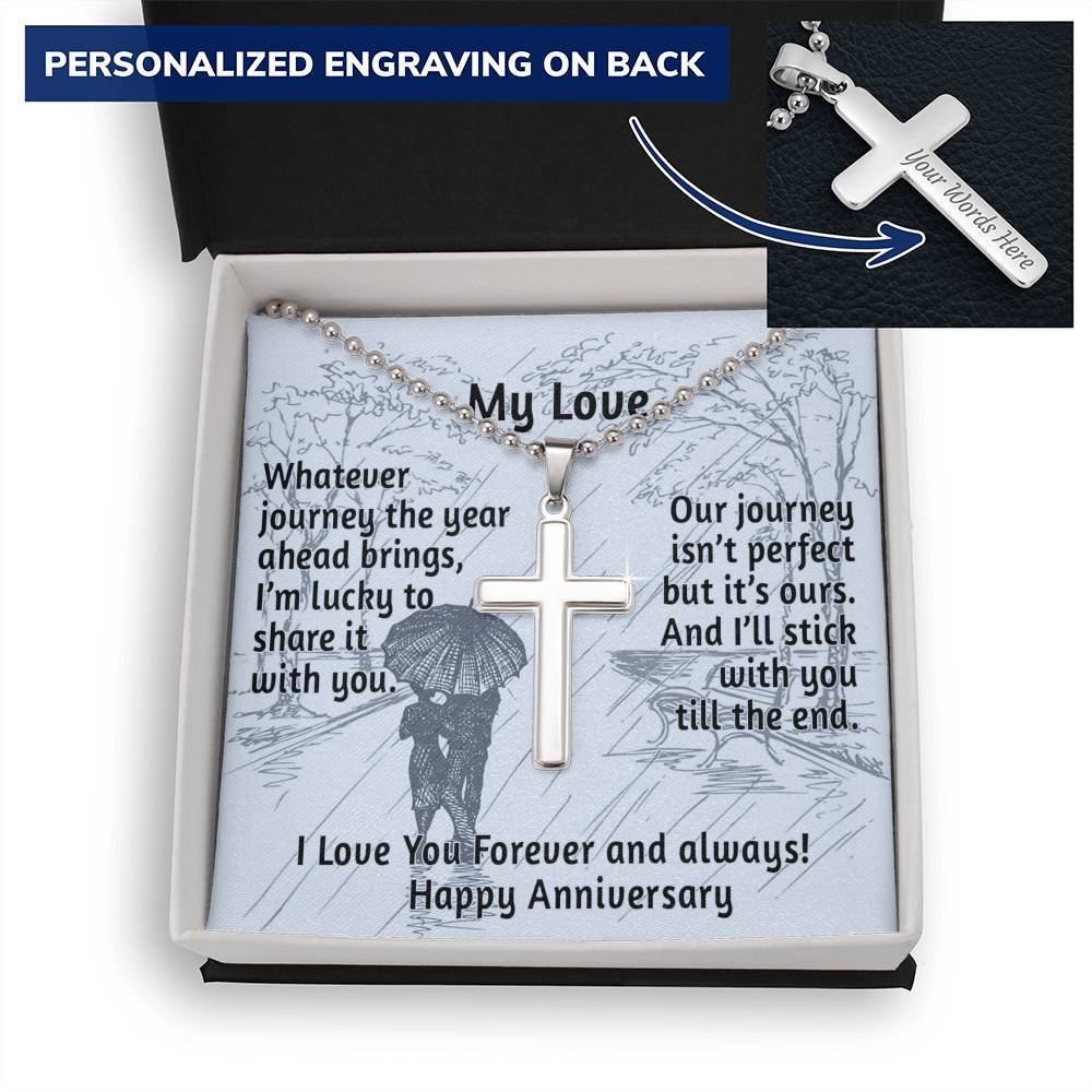 CardWelry My Love, Happy Anniversary Cross Necklace for Him Jewelry