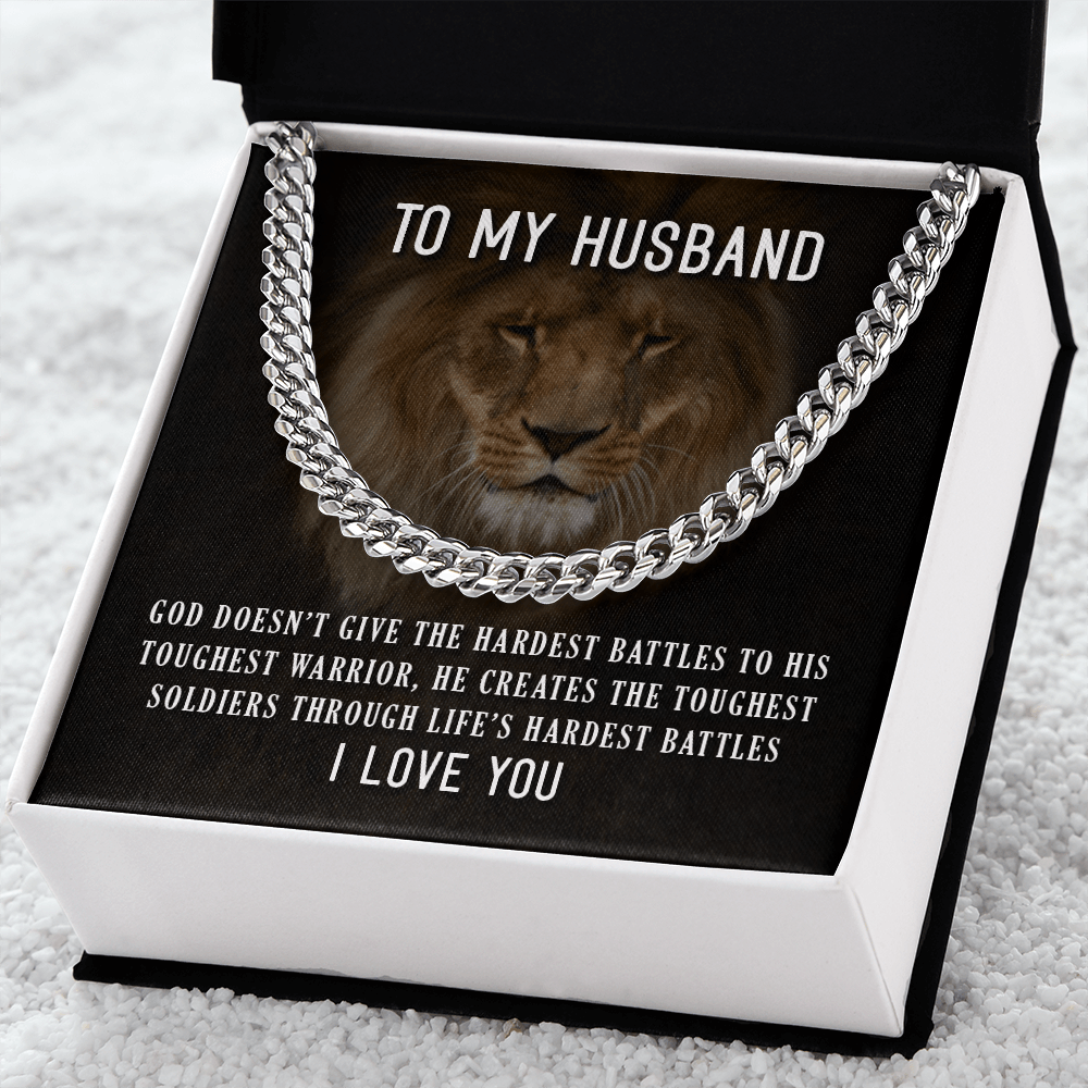 CardWelry Necklace for Husband, To My Husband Toughest Warrior Curb Necklace 14K White Gold 18K Yellow Gold Jewelry