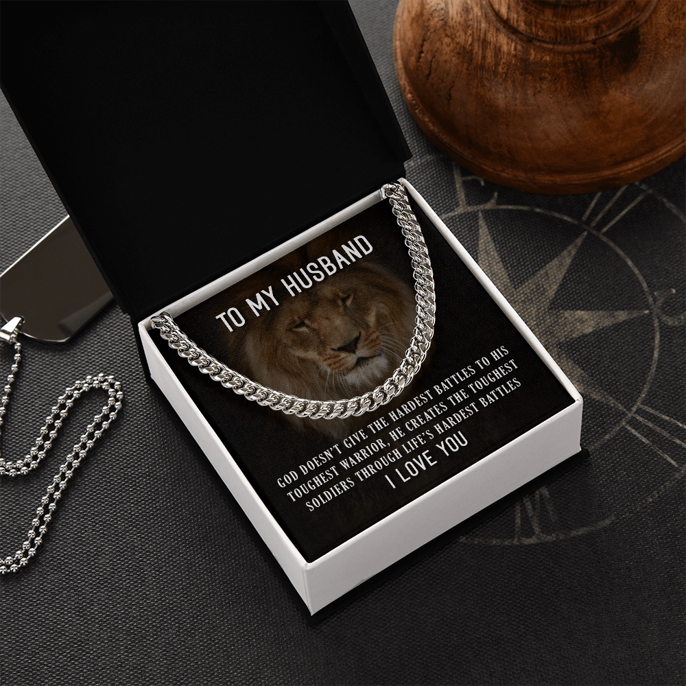CardWelry Necklace for Husband, To My Husband Toughest Warrior Curb Necklace 14K White Gold 18K Yellow Gold Jewelry