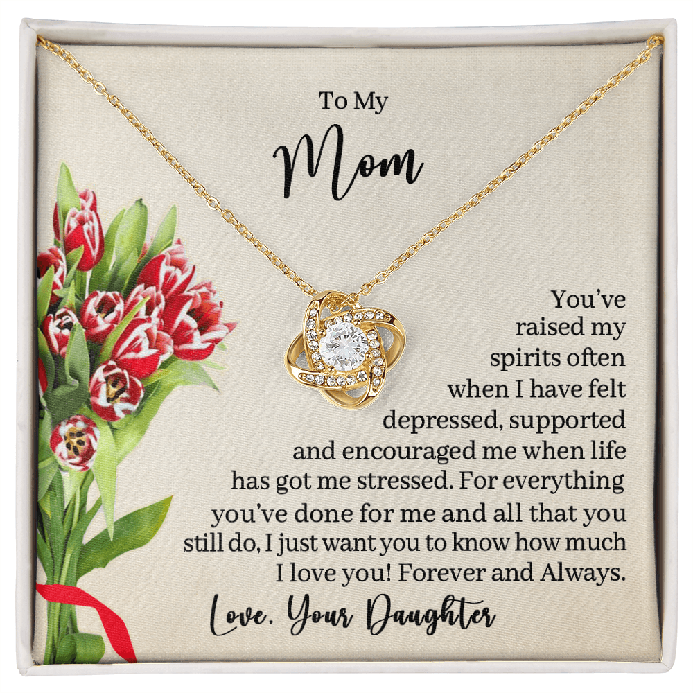 CardWelry Necklace Gift For Mom Love Knot Necklace Gift From Daughter Jewelry 18K Yellow Gold Finish Standard Box