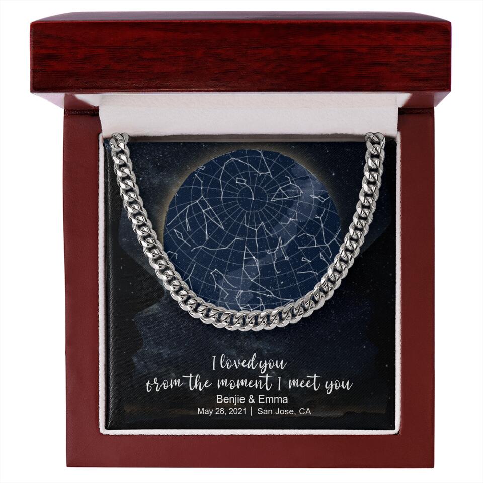 CardWelry Personalized Anniversary Gift for Him, It was written in the star , Star Map Cuban Link Necklace Customizer Stainless Steel w/Luxury Box W/LED