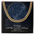 CardWelry Personalized Anniversary Gift for Him, The Night we Met Star Map Cuban Link Necklace Customizer Gold Finish w/Two Toned Box
