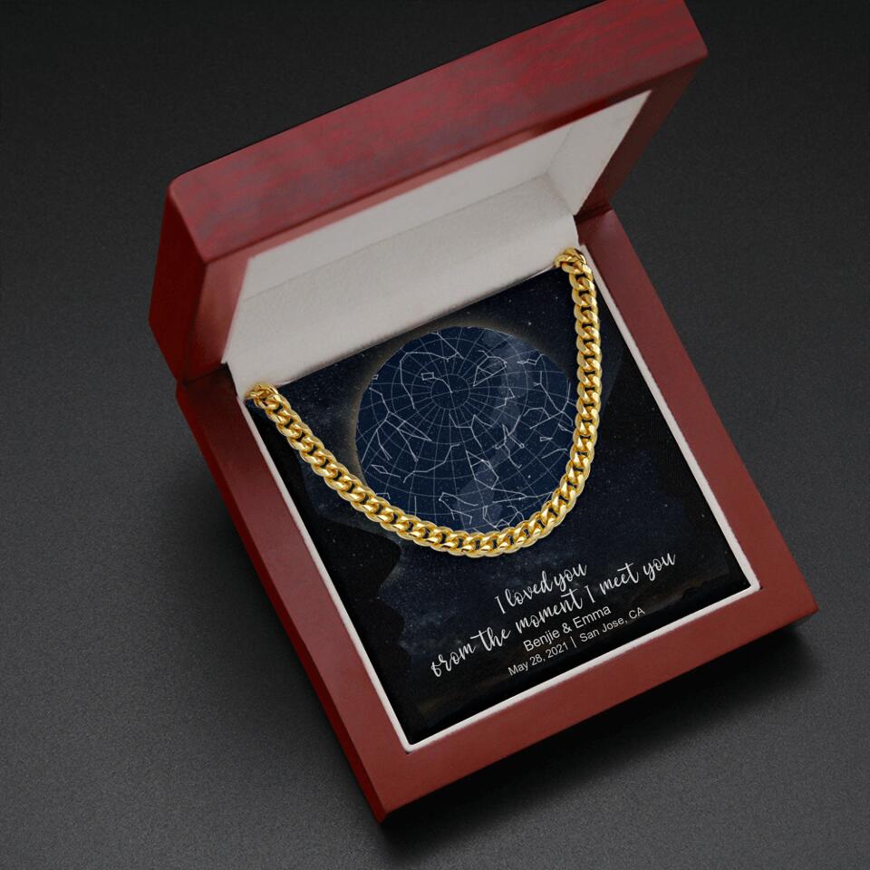 CardWelry Personalized Anniversary Gift for Him, The Night we Met Star Map Cuban Link Necklace Customizer