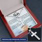 CardWelry Personalized Gift for Son Stainless Cross Necklace, Today My Son I am Proud of you, Love Mom Message Card Jewelry Mahogany Style Luxury Box