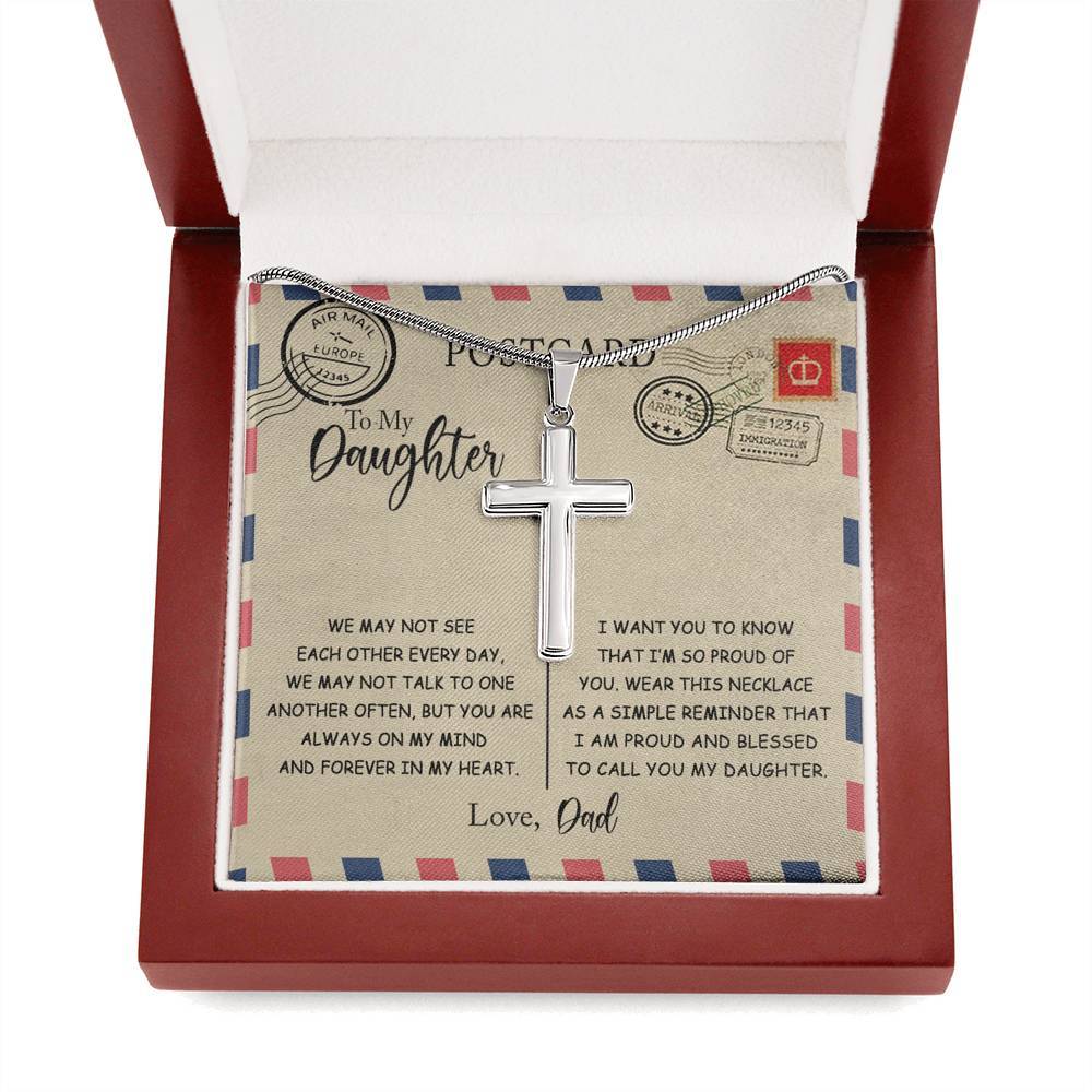 CardWelry Postcard To My Daughter Cross Necklace Gift from Dad Jewelry