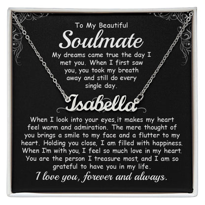 CardWelry Soulmate Name Necklace Gifts, My Dreams Came True The Day I Met You, Gift for Her from Husband, from Fiancée, from Boyfriend Jewelry Polished Stainless Steel Standard Box