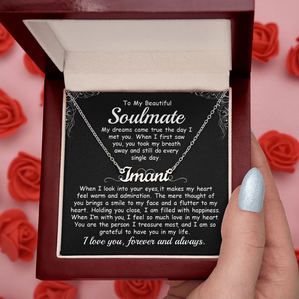 CardWelry Soulmate Name Necklace Gifts, My Dreams Came True The Day I Met You, Gift for Her from Husband, from Fiancée, from Boyfriend Jewelry Polished Stainless Steel Luxury Box