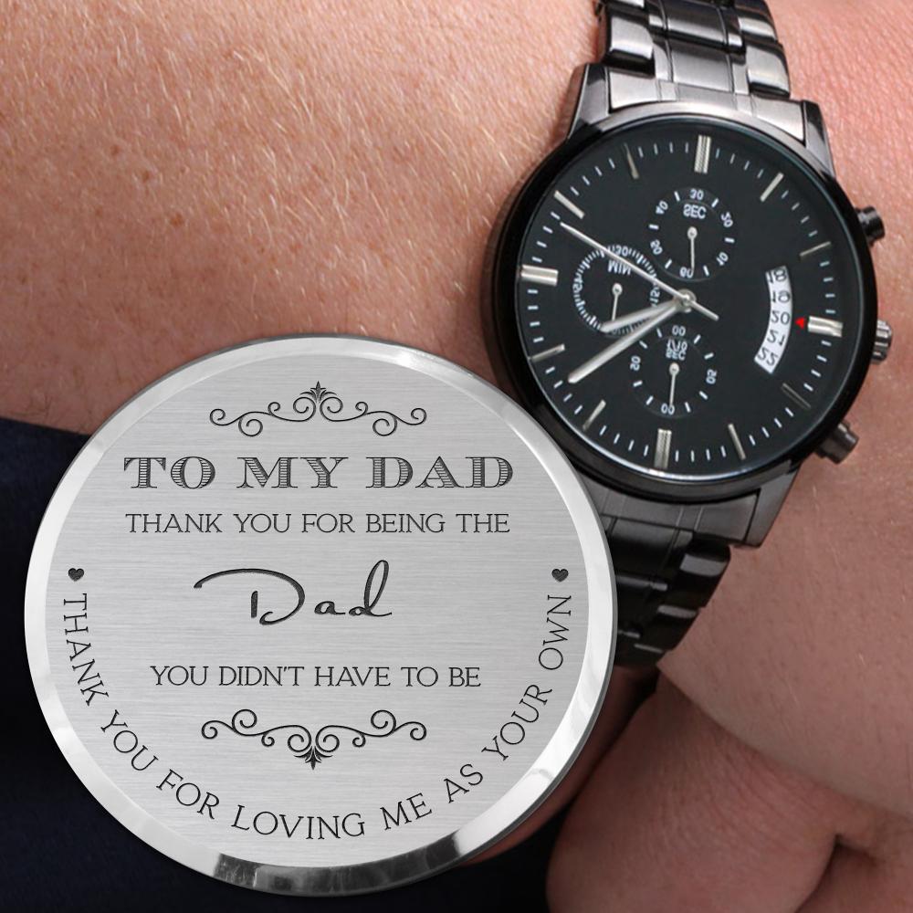 CardWelry StepDad Watch Fathers Day Gift from Step Son Daughter to My Step Dad Gift of You Stainless Steel Engraved Watch with Gift Box Jewelry