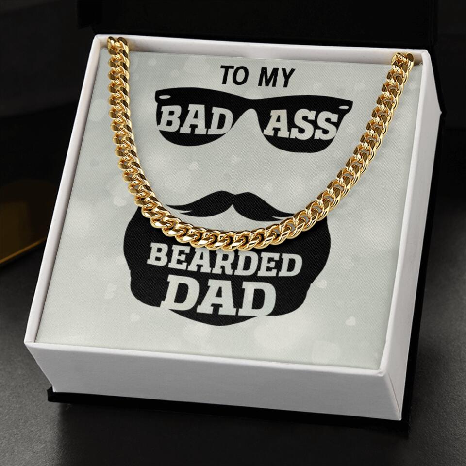 CardWelry To My Bad Ass Bearded Husband Cuban Link Chain Necklace Customizer