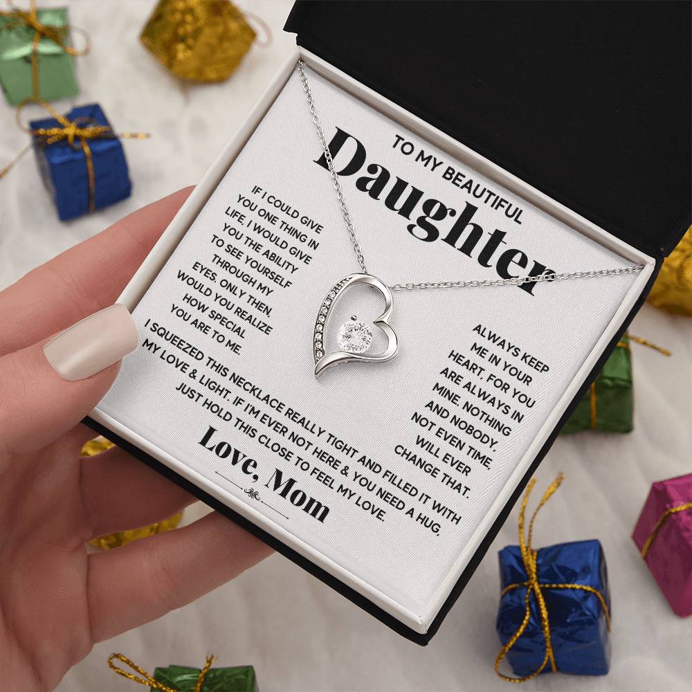 CARDWELRYJewelryTo My Beautiful Daughter, Just Hold This To Feel My Love White Gold Forever Love Necklace