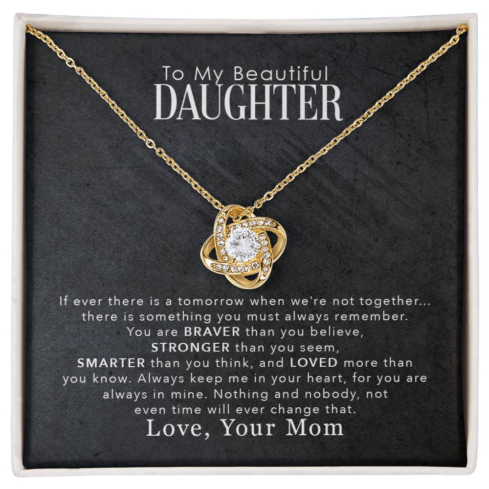CARDWELRYJewelryTo My Beautiful Daughter, You Are Braver Than You Believe Love Knot Necklace Gift