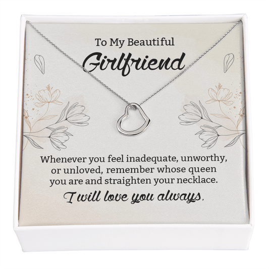 CardWelry To My Beautiful Girlfriend Necklace, Elegant Heart Necklace, Girlified Gift Idea Jewelry 14K White Gold Finish Standard Box