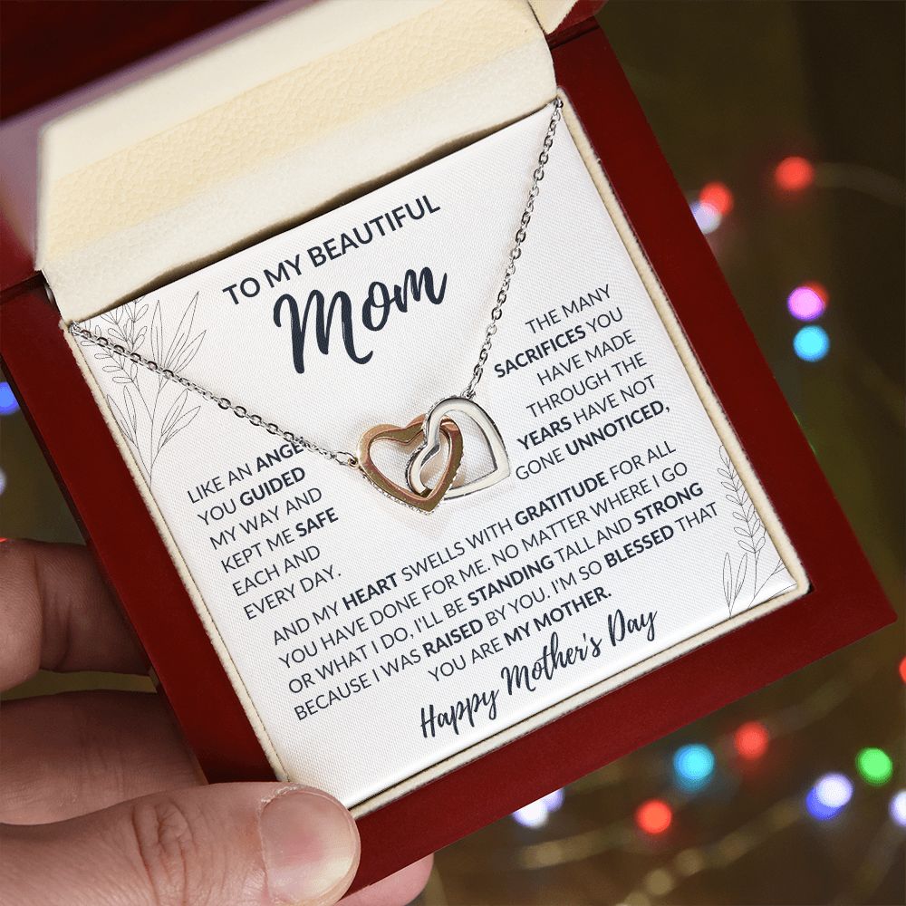 CARDWELRYJewelryTo My Beautiful Mom, I Am So Blessed That You Are My Mother Inter Locking Heart CardWelry Gift