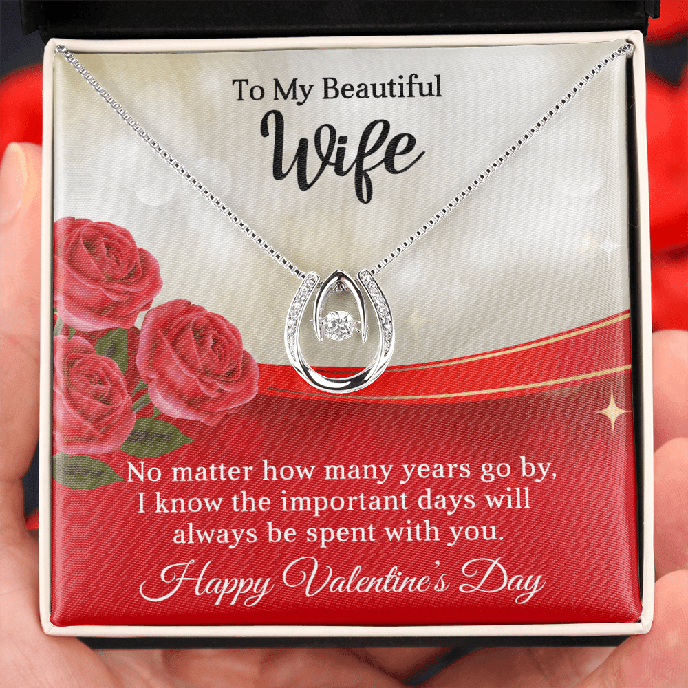 CardWelry To My Beautiful Wife, Happy Valentine's Pendant Necklace Message Card Jewelry Standard Box