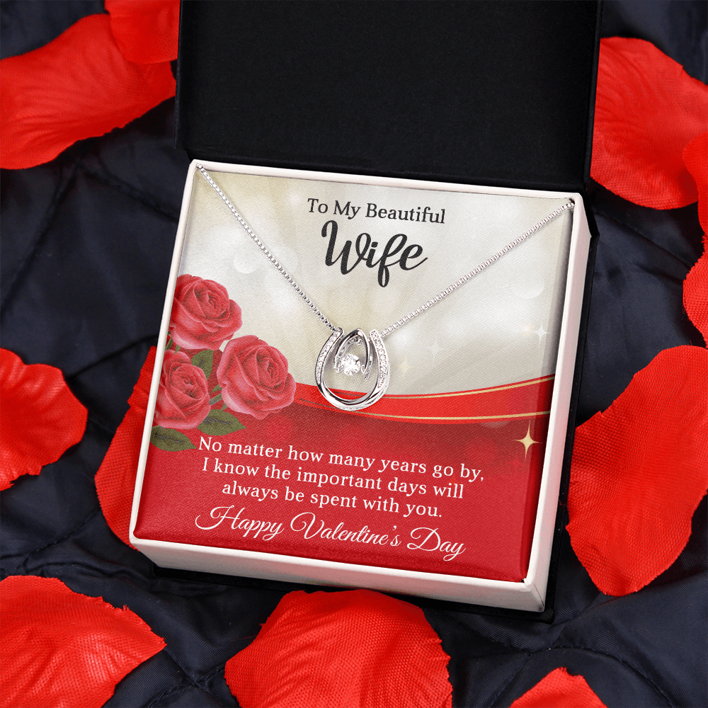 CardWelry To My Beautiful Wife, Happy Valentine's Pendant Necklace Message Card Jewelry