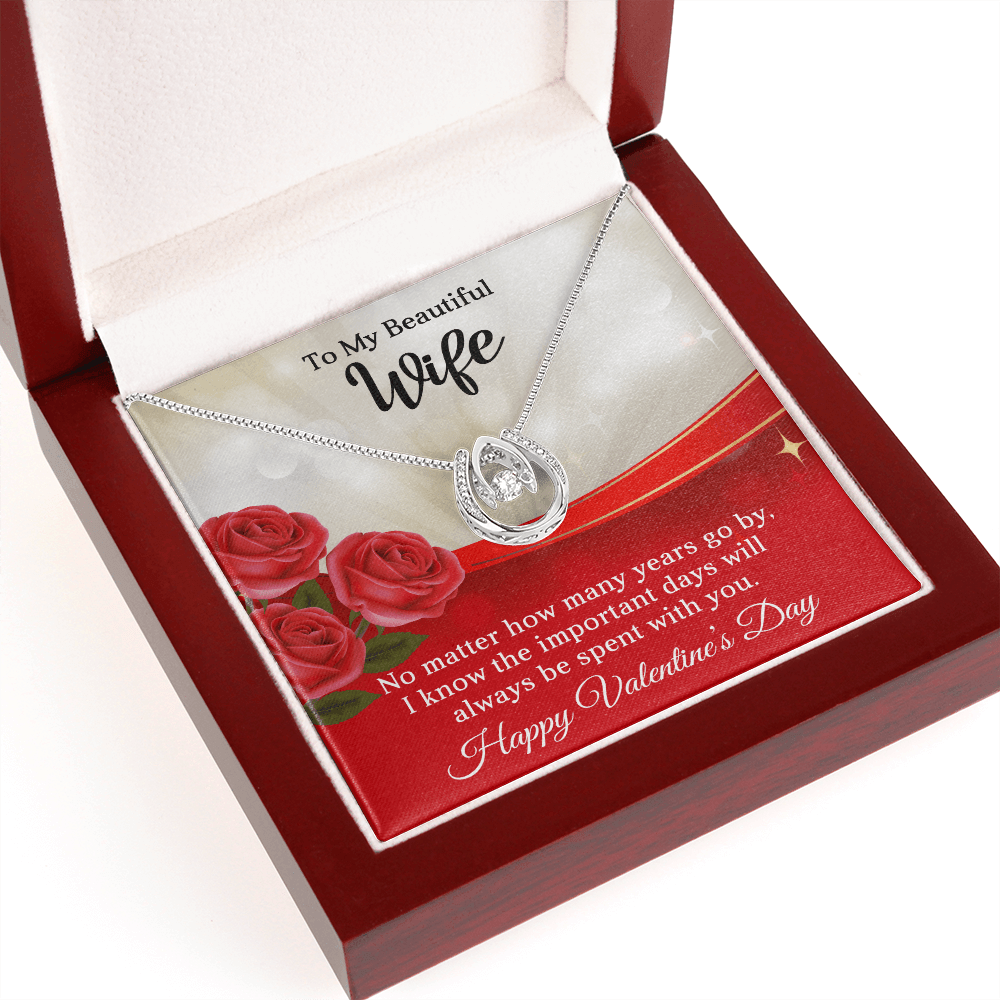 CardWelry To My Beautiful Wife, Happy Valentine's Pendant Necklace Message Card Jewelry Mahogany Style Luxury Box with LED
