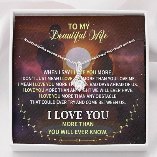 CardWelry TO MY BEAUTIFUL WIFE, LUXURY LOVE KNOT MESSAGE CARD NECKLACE Jewelry Standard Box