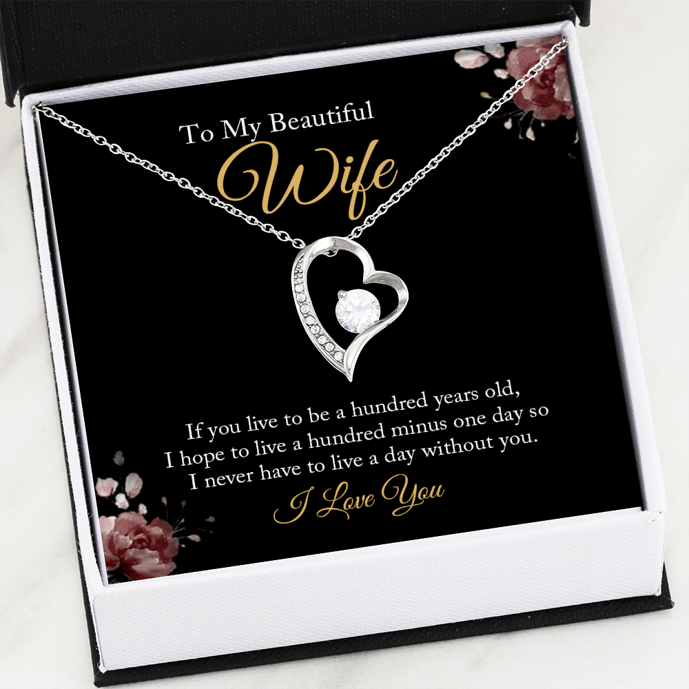 CardWelry To my Beautiful Wife Necklace form Husband, Anniversary gifts for Her, Husband gift to Wife Birthday Jewelry 14k White Gold Finish Standard Box