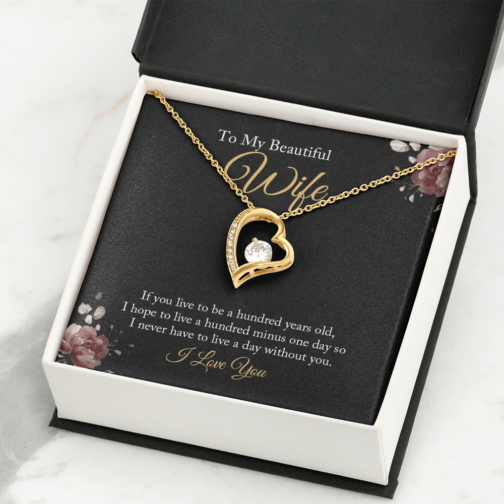CardWelry To my Beautiful Wife Necklace form Husband, Anniversary gifts for Her, Husband gift to Wife Birthday Jewelry 18k Yellow Gold Finish Standard Box