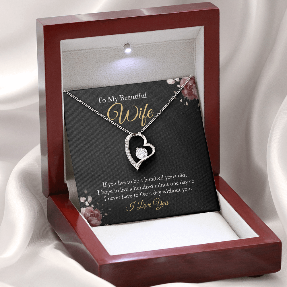 CardWelry To my Beautiful Wife Necklace form Husband, Anniversary gifts for Her, Husband gift to Wife Birthday Jewelry 14k White Gold Finish Luxury Box