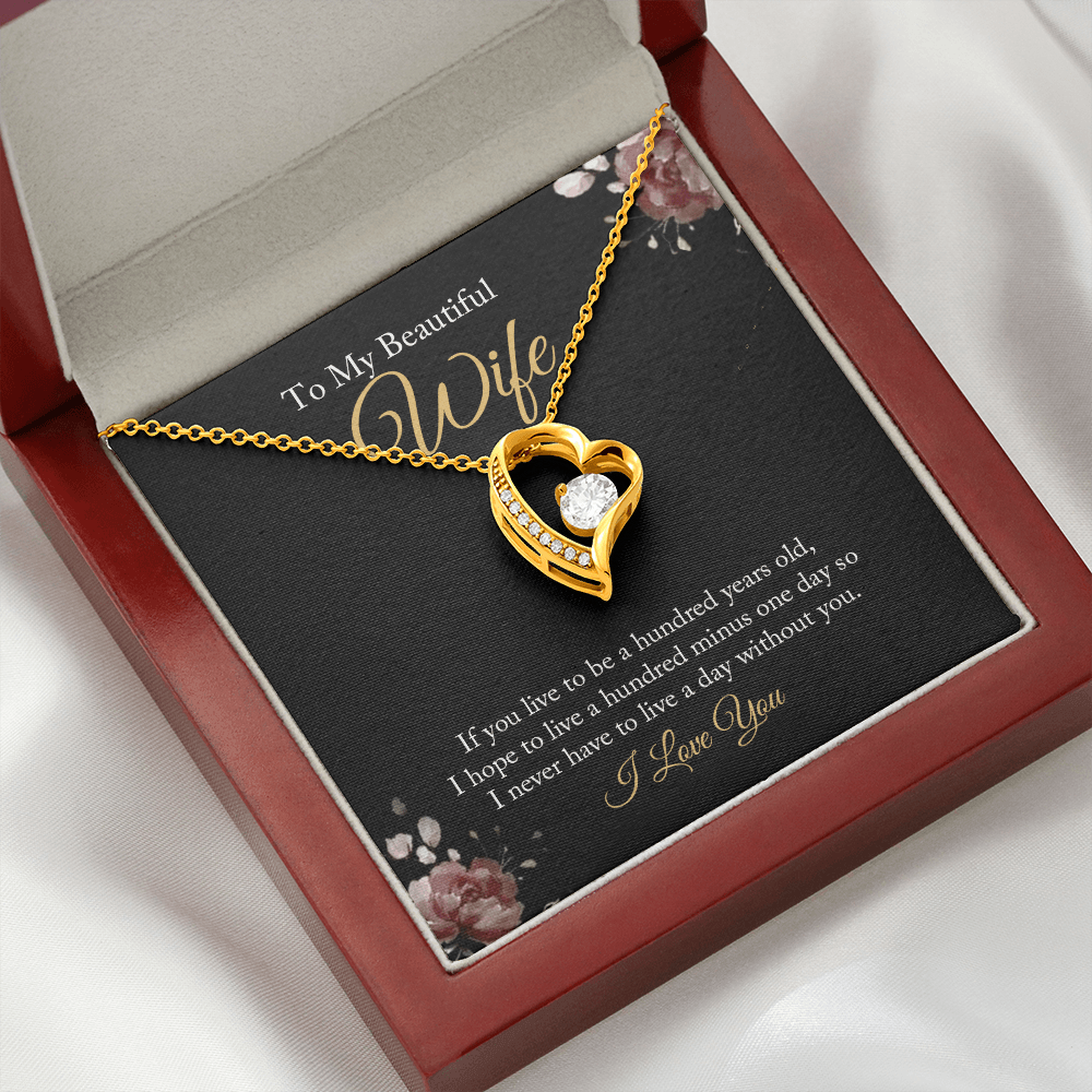 CardWelry To my Beautiful Wife Necklace form Husband, Anniversary gifts for Her, Husband gift to Wife Birthday Jewelry 18k Yellow Gold Finish Luxury Box