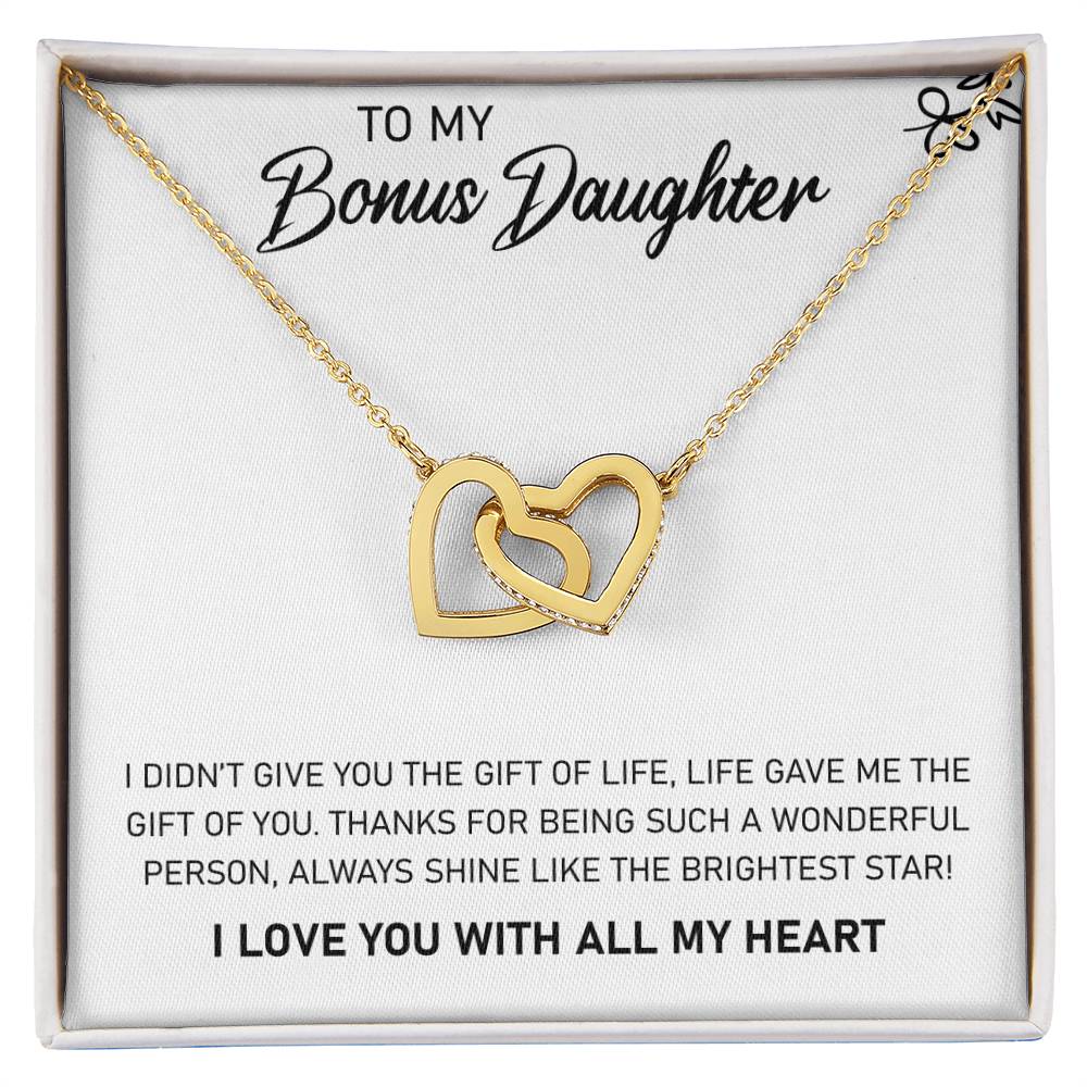 CARDWELRYJewelryTo My Bonus Daughter, Always Shine Like The Brightest Star - Interlocking Hearts Necklace
